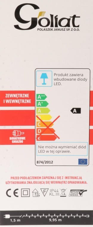 Lampki Choinkowe na Zewnątrz 200 LED, Zimny Biały, z Dodatkowym Gniazdem, Zasilanie Sieciowe, 995 cm