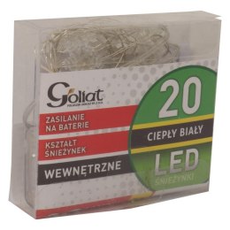 Lampki Świąteczne: 20 LED Śnieżynki na Niewidocznym Druciku, Ciepłe Białe światło, Zasilane Bateriami AA