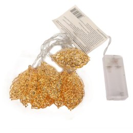 Łańcuch Świetlny z Metalowymi Złotymi Liśćmi LED do Choinki, 10 Lamp, Zasilanie Bateryjne