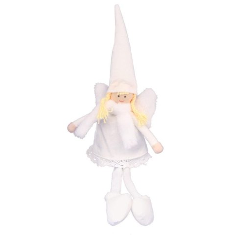 Pluszowy Anioł Siedzący z Długimi Nogami, Kolor Biały, Wysokość 38cm