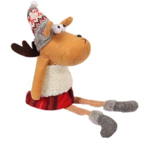 Pluszowy Renifer w Czerwonej Kratce - Siedzący, Brązowy, 40 cm