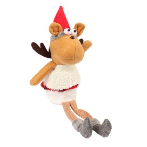 Pluszowy Renifer w Czerwonej Kratce - Siedzący, Brązowy, 40 cm