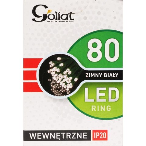 Ring z 80 Lampkami Choinkowymi LED do Wnętrz, Kolor Zimny Biały, Zasilane Sieciowo