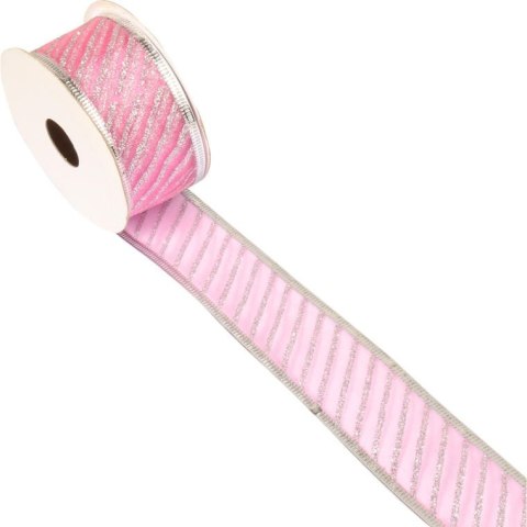 Różowa Wstążka dekoracyjna ze srebrnym obrzeżem 5 cm x 2,7 m do formowania