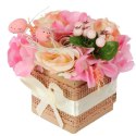 Stroik Wielkanocny Flower Box z Różowymi Jajkami i Sztucznymi Kwiatami