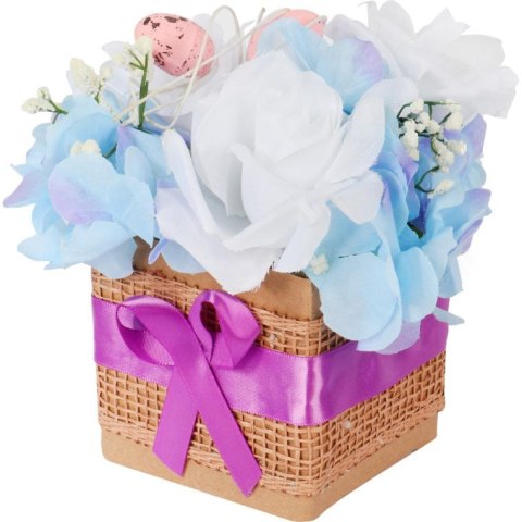 Stroik wielkanocny z JAJECZKAMI - Flower box fioletowy 18x12cm