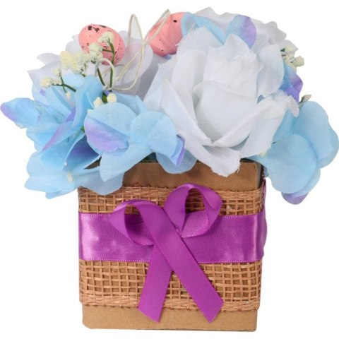 Stroik wielkanocny z JAJECZKAMI - Flower box fioletowy 18x12cm