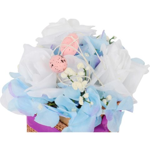 Stroik wielkanocny z JAJECZKAMI - Flower box fioletowy 18x12cm