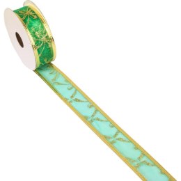 Świąteczna Wstążka Dekoracyjna Zielono-Złota do Formowania 3cm x 2,7m