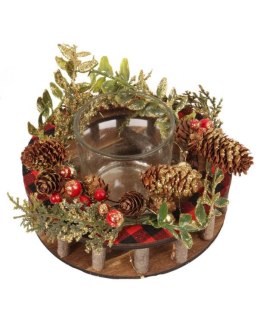 Świecznik z naturalnymi elementami dekoracyjnymi i szklanym pojemnikiem, 24 cm
