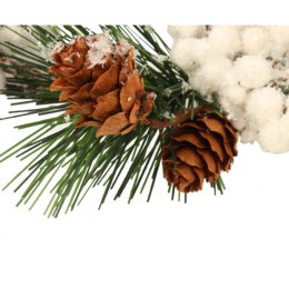 Wianek ośnieżony z białymi kulkami i szyszkami 13 cm.