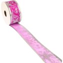 Wstążka dekoracyjna różowo srebrna 4 cm x 2,7 m