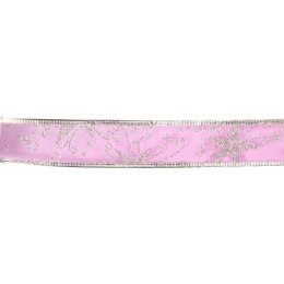 Wstążka dekoracyjna różowo srebrna 4 cm x 2,7 m