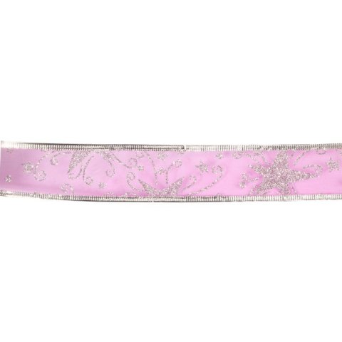 Wstążka dekoracyjna różowo srebrna 4 cm x 2,7 m