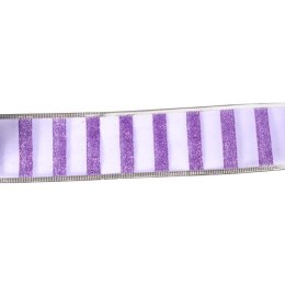 Wstążka dekoracyjna świąteczna fioletowo srebrna 5 cm x 2,7 m