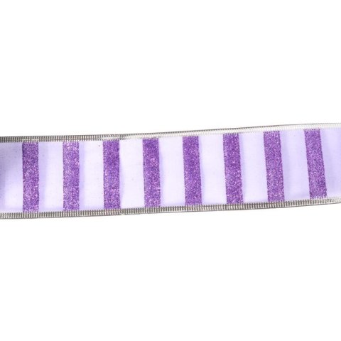 Wstążka dekoracyjna świąteczna fioletowo srebrna 5 cm x 2,7 m