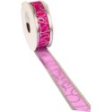 Wstążka dekoracyjna świąteczna różowa ze srebrnym obrzeżem 3cm x 2,7 m