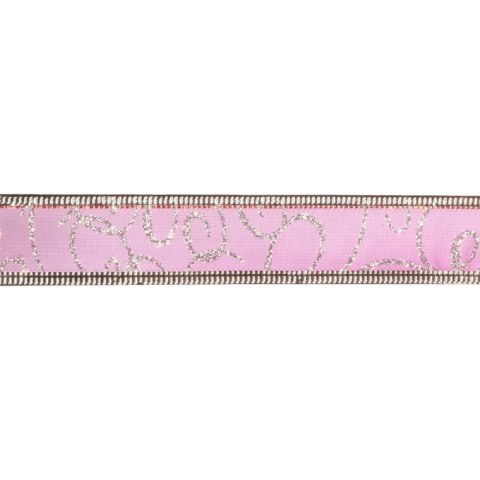 Wstążka dekoracyjna świąteczna różowa ze srebrnym obrzeżem 3cm x 2,7 m