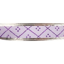 Wstążka świąteczna do formowania fioletowa ze srebrnym obrzeżem 3cm x 2,7m