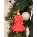Zawieszka dzwonek czerwony z brokatem 10 cm