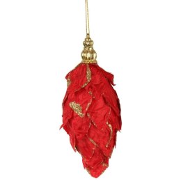Zawieszka sopel czerwona z brokatem 14 cm