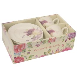 Zestaw 2 filiżanek i 2 talerzyków ceramicznych z bzem w prezentowym opakowaniu