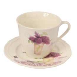 Zestaw 2 filiżanek i 2 talerzyków ceramicznych z bzem w prezentowym opakowaniu