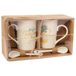 Zestaw 2 kubków z łyżeczkami z ananasem walentynki