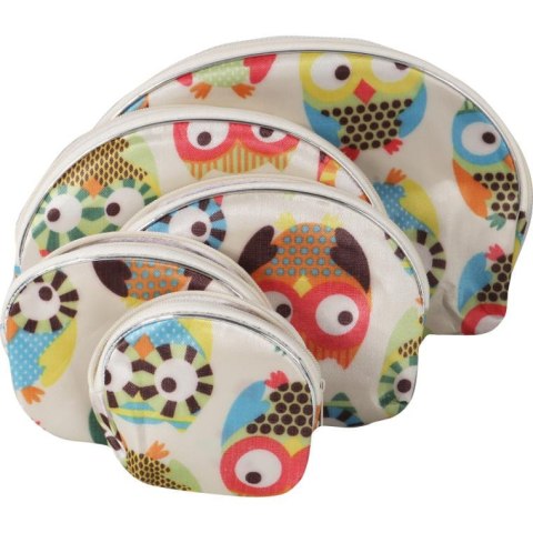 Zestaw 5 kosmetyczek w kolorze białym w kolorowe sowy