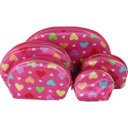 Zestaw 5 kosmetyczek w kolorze różowym w kolorowe serduszka