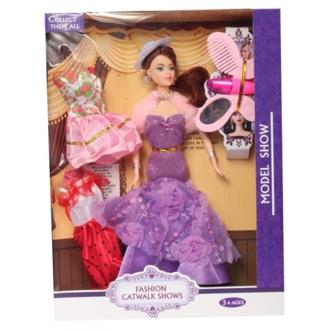 Zestaw Lalkarski - Elegancka Lalka w Fioletowym Outficie z Dodatkowymi Ubrankami i Akcesoriami