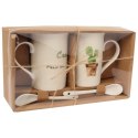 Zestaw Prezentowy Green Love - Dwa Kubki Ceramiczne z Łyżeczkami o Motywie Kaktusa