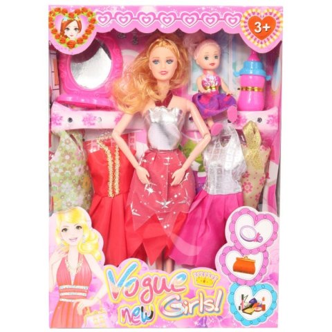 Zestaw do zabawy z lalką i jej maluszkem z akcesoriami, czerwony