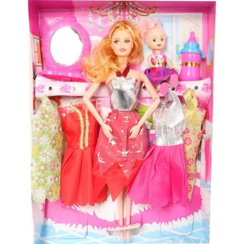 Zestaw do zabawy z lalką i jej maluszkem z akcesoriami, czerwony