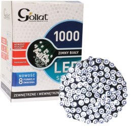 Zewnętrzne Lampki Choinkowe 1000 LED z Programatorem i Timerem, Kolor Zimny Biały, Zasilanie Sieciowe, Długość 49.95 m