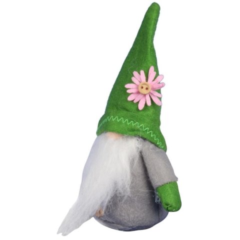 Zielony Wiosenny Skrzat Dekoracyjny z Długą Brodą 15 cm