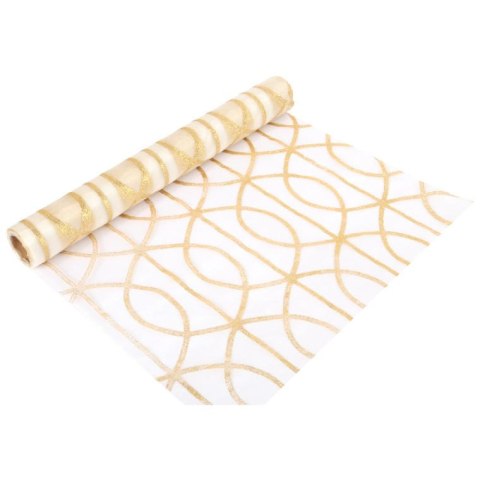 Złota Organza z Brokatowym Wzorem na Szpuli 36 cm x 5m