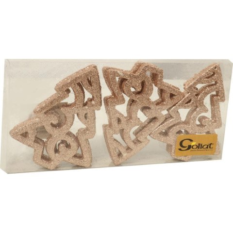 Złote Brokatowe Zawieszki w Kształcie Choinki - Komplet 6 Sztuk