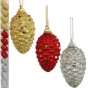 12 Dekoracyjnych Bombek Szyszka 7 cm z Brokatem w 3 Kolorach