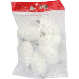 Białe Styropianowe Bombki-Szyszki na Choinkę, 8 cm, Zestaw 6 Sztuk