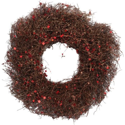 Bożonarodzeniowy Wianek Świąteczny z Brązowej Faszy Rattanowej z Cekinami 35 cm