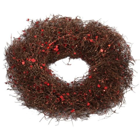 Bożonarodzeniowy Wianek Świąteczny z Brązowej Faszy Rattanowej z Cekinami 35 cm