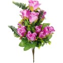 Bukiet Sztucznych Róż Fioletowych - 10 sztuk z Paprotkami, Realistyczny Wygląd, 40 cm