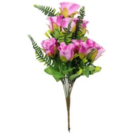 Bukiet Sztucznych Róż Fioletowych - 10 sztuk z Paprotkami, Realistyczny Wygląd, 40 cm