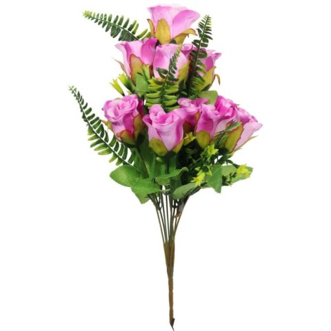 Bukiet Sztucznych Róż Fioletowych - 10 sztuk z Paprotkami, Realistyczny Wygląd, 40 cm