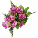 Bukiet Sztucznych Róż Fioletowych - 10 sztuk z Paprotkami, Realistyczny Wygląd, 40 cm