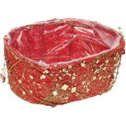 Czerwona Bazowa Osłonka Stroików Świątecznych z Sizalu i Cekinów 24cm
