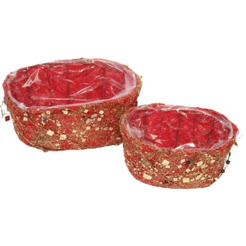 Czerwona Osłonka Dekoracyjna z Sizalu i Cekinów na Święta 19 cm