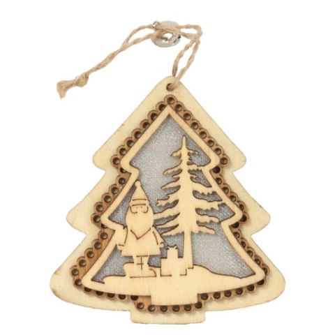 Dekoracja świetlna ZAWIESZKA drewniana choinka 11 cm
