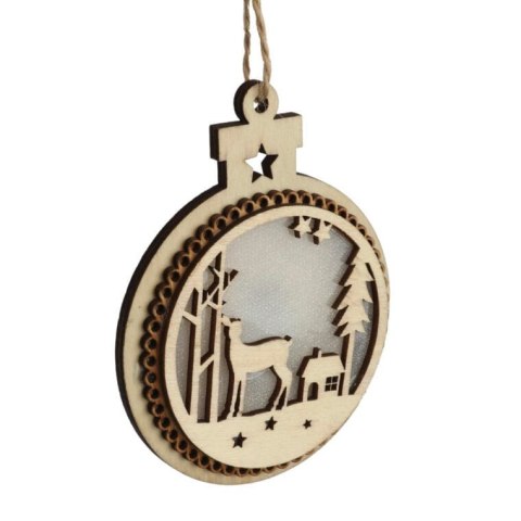 Dekoracja świetlna ZAWIESZKA drewniana okrągła 11 cm